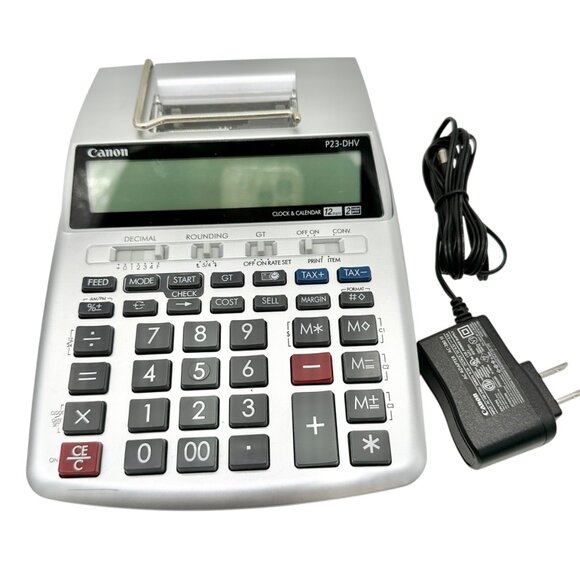 Canon P23-DHV-3 Printing Calculator Silver 12-Digit Display Portable w/ Adapter - Picture 1 of 13